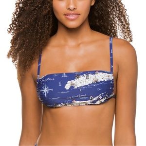 WEWOREWHAT BLUE PRINTED BANDEAU BIKINI TOP